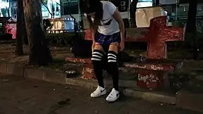 Teen gets a shower from a stranger after pleasuring himself on the road