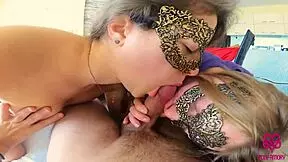 One is of a girl and two boys sharing a blow job and a new camera