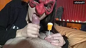 18yo masked trick or treat: Sucking and ridden daddy’s cock