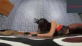 A stunning lanky teen Adriana Lima puts on pantyhose and rides a large dildo