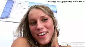 Pretty young girl with a nice smile and beautiful eyes looks naughty and gets to masturbate
