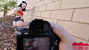 Amateur Bambi Black and her sister fucking each other sharing POV point of view camera while standing on the tripod