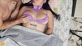 18-year-old girl gives a hardcore blowjob and gets a shaking orgasm
