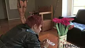 Sticky blonde lesbian and redheaded sucker fall into masturbation trap