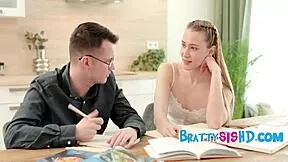 Teen stepsister wants a big cock in her wet shaved pussy