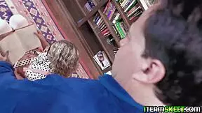 Young blonde Allie Addison gives a blowjob to her stepdad's big dick