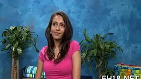 18-year-old girl receives intense massage from experienced therapist