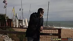 This photo basically shows a young pretty blonde woman with huge breasted, having stupendous fun with a large black cock