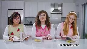 Young geek girls fulfill their sexual needs with books and a penis