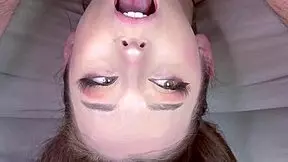 European babe receives a deep throat and facial while being a hairpuller
