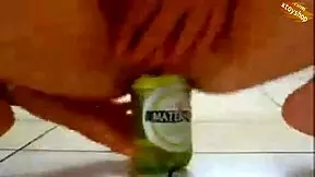 Bottle play for horny teen