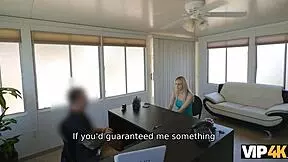 A young fair skinned lady is in need of a loan for rent from the bank