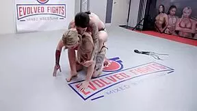 Lesbians wrestle and strapon dominate