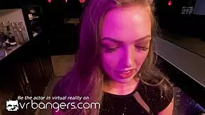 Young naked blonde gets fucked by bartender’s huge black cock in VR