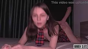 Finally the rather enthralling freshman girl gets shafted and facefucked before being covered in jizz
