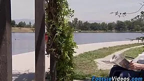 Nice slender teen gets blowjob and covered in jism in this fetish babe video