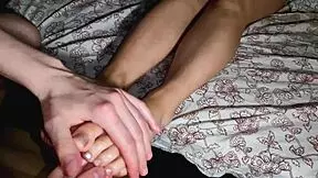 College girl massages bearer’s feet and jerks him off