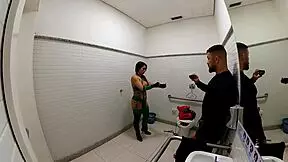 Deadly Jade, cosplay babe from Canada, doing hardcore bathroom fight