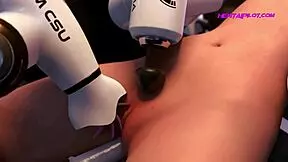 3D animated blonde teen gets dominated by an AI robot