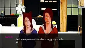 Red-haired babes in hot anime action