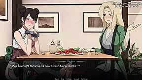 Tenten and Tsunade in public restaurant in Naruto hentai