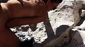 18-year-old brunette gets some public beach pleasure in this POV video