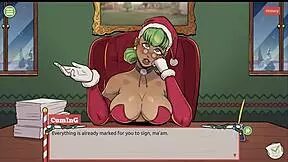 Claus Secret Surprise in Xmas Hentai Game Ep 5 with Femboy Covering Santa Elf Face