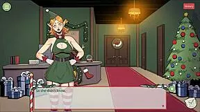 Femboy Santa gets cum shower in Christmas hentai game