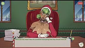 Femboy Santa gets cum shower in Christmas hentai game