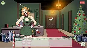 Femboy Santa gets cum shower in Christmas hentai game
