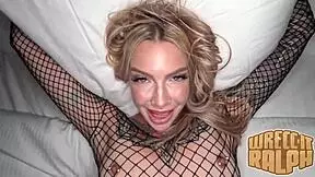 Petite blonde gets her throat and pussy stretched rough