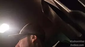 Dangerous self-pleasure experience of a beautiful woman with big bosom in a car parked on the street