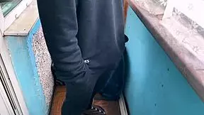 Beautiful 18-year-old gives a great blowjob outside on the balcony
