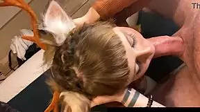 Pretty amateur teen in costume gets a facial