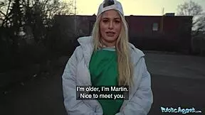 18-year-old blonde waitress serves up hot tacos in public