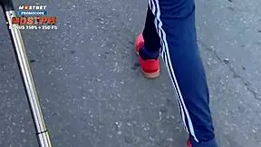 Skinny teen gets cum on face and in mouth from two men