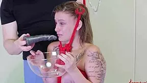 BDSM sub enjoys ass rimming and face sitting with a gag