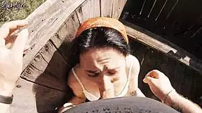 Outdoor facefuck for young amateur