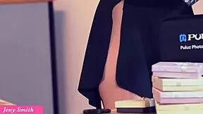 Seductive photoshoot with oily upskirt and bubble butt