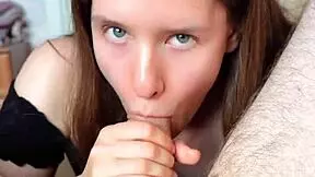 A lucky guy gets a sloppy wet blowjob and rim job