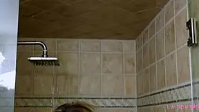 Beautiful blonde girl takes a shower and gets horny