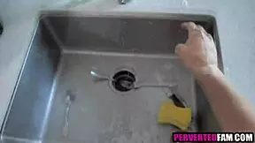 Young step sister gets foot job from step brother