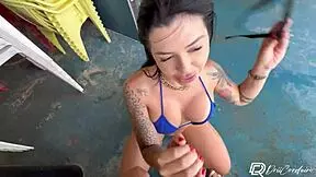 African babe enjoys a hot tattooed guy's oral sex skills