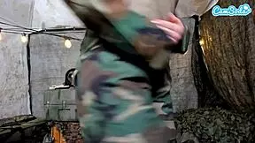 Young camgirl nearly gets caught pleasuring herself in the military camp
