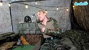 Young camgirl nearly gets caught pleasuring herself in the military camp