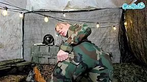 Young camgirl nearly gets caught pleasuring herself in the military camp