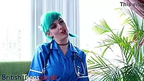Alternative nurse with blue hair gives a sensual blowjob