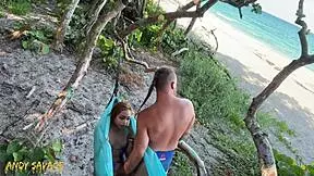 Friend’s girlfriend enjoys public beach fingering