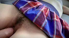 Close up of a big dick fucking a hairy and wet upskirt of a teenage amateur