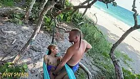 Friend’s girlfriend enjoys public beach fingering